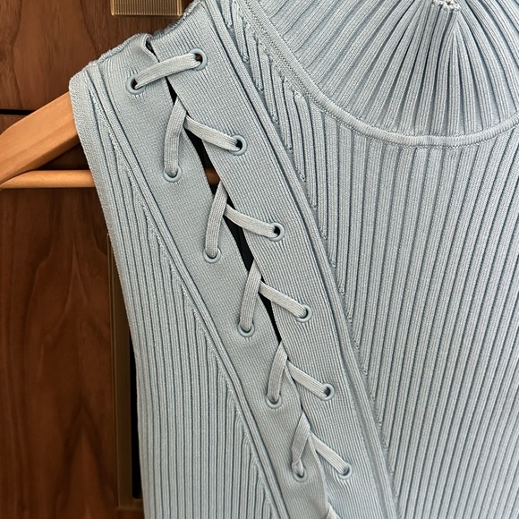 Johnathan Simkhai Ribbed Lace-Up Midi Dress in Ice Blue - Picture 5 of 5